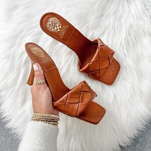 Vince Camuto Brelanie Braided Woven Strap Sandal Slides Barn Brown Sz 6💞